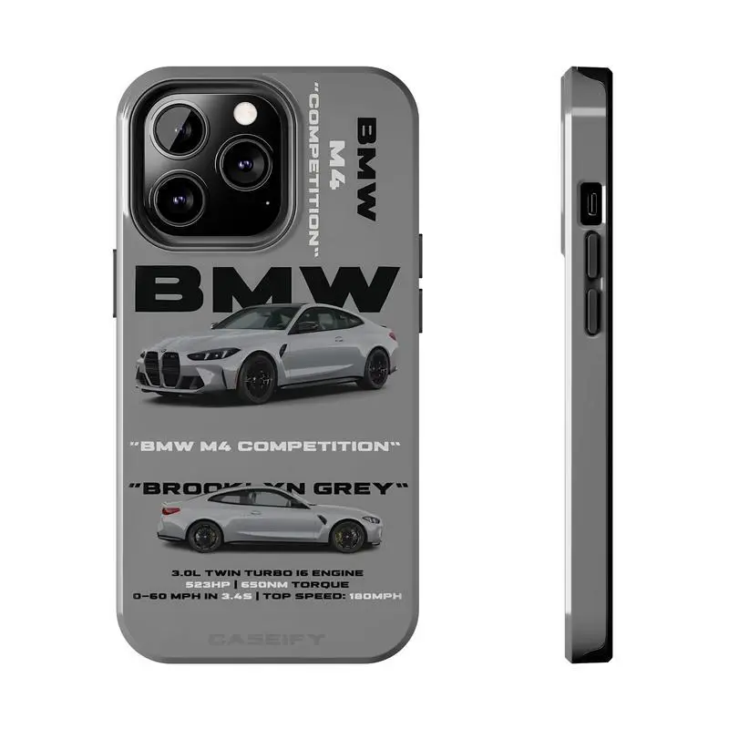 BMW M4 Competition - Grey Tough Phone Cases, For German Car Lovers, Gift For Him, All iPhone series 17 16 15 14 13 12 11 X & more Accessories Durable Plastic Rubber