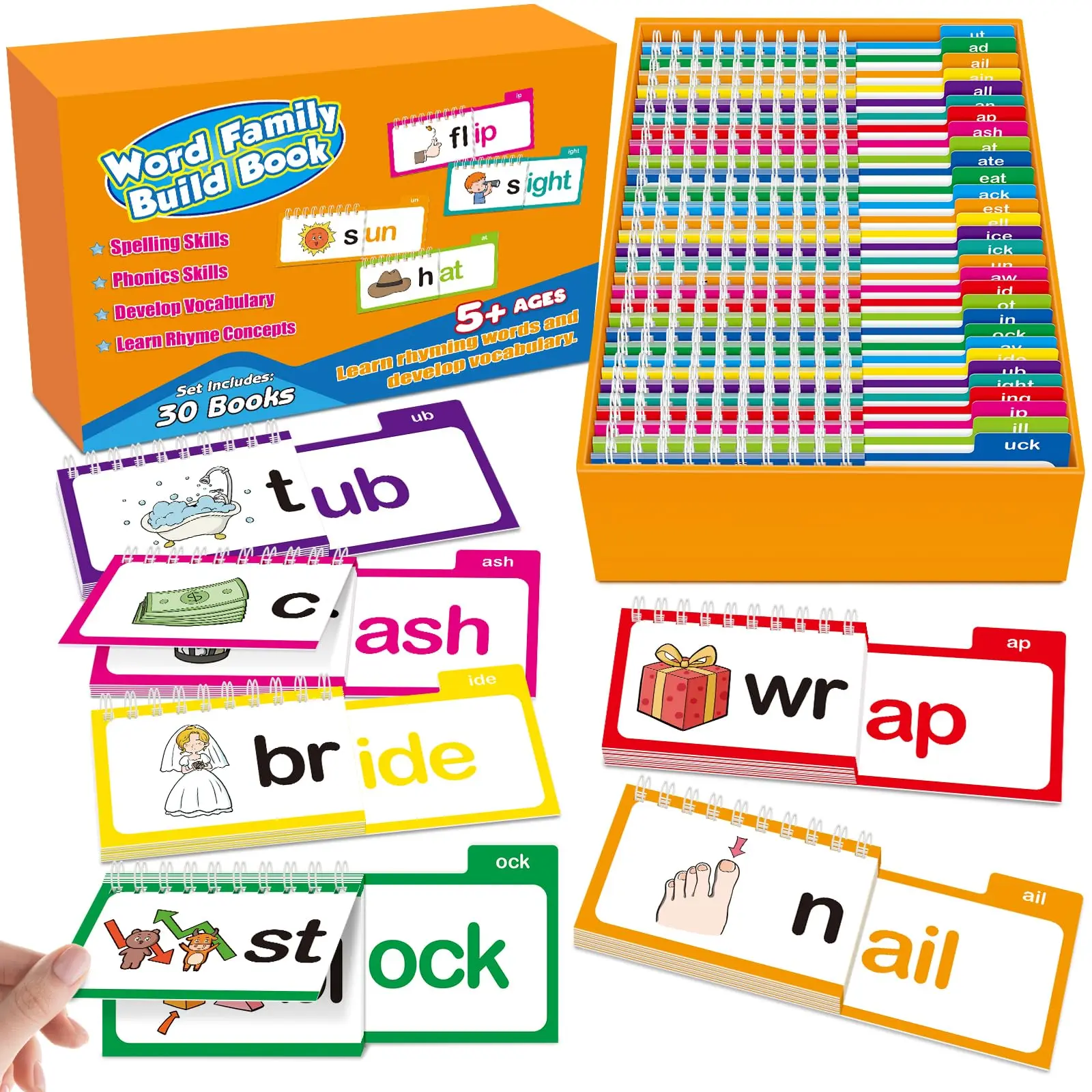 Kasfalci Original 30 Read & Rhyme Phonics, Word Family Flip Books, Interactive Word-Building Flip Game, Visual Learning Flash Cards, Builds Reading Confidence Through Patterns for Preschool & Homeschool & Kindergarten