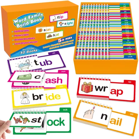 Kasfalci Original 30 Word Family Flip Books, Read & Rhyme Phonics, Learn to Read , Interactive Word-Building, Visual Learning Flash Cards, Builds Reading Confidence Through Patterns for Preschool & Homeschool & Kindergarten, Back-to-school