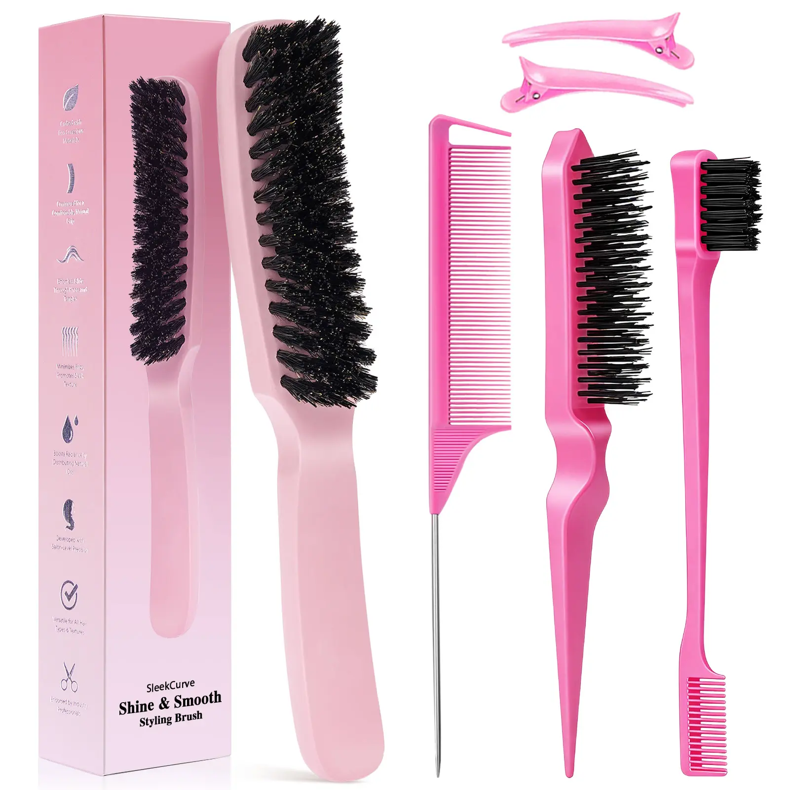 Boar Bristle Hair Styling Accessory - Slick Back Tool for Flyaway Control and Frizz Taming