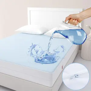 King Zippered Mattress Encasement 6 Sided Waterproof Mattress Protector with Zipper Machine Washable Mattress Cover Fits 10-15 Inches