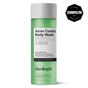 Geologie Acne Control Body Wash | Fresh Eucalyptus | 2% Salicylic Acid + 1.5% Glycolic Acid | Clears Body Acne & Prevents Breakouts | For Men & Women | No Benzoyl Peroxide | 8.4 oz
