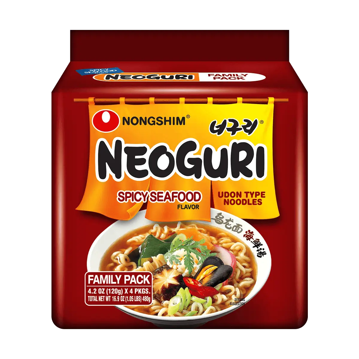 Nongshim Neoguri Spicy Seafood Udon Noodles 4-Pack (480g) - Jungkook  Instant Ramen, Authentic Korean Flavor