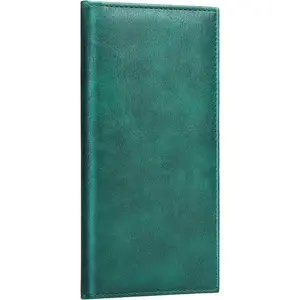 Leather Checkbook Cover for Top & Side  Registers Duplicate Checks with Plastic Insert Flap Card Holder Pen Hoop Slim Wallet for Men Women