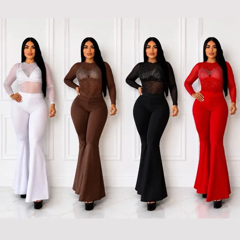 Women's Stretchy Colombian Suplex Rhinestone Overalls Set - Matching Top Included, 1 Size Fits S/M/L, Day Wear (B4381)