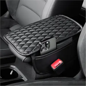 Arm Rest Cover for Car Leather+Memory Foam Center Console Cover with Storage Bags Universal Middle Console Car Interior Accessories for Most Car Center Consoles (Black)