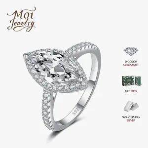 1-2ct Marquise Cut Synthetic Moissanite Wedding Ring - Women's S925 Silver Ring Jewelry with Halo Design, Perfect for Engagements and Anniversaries