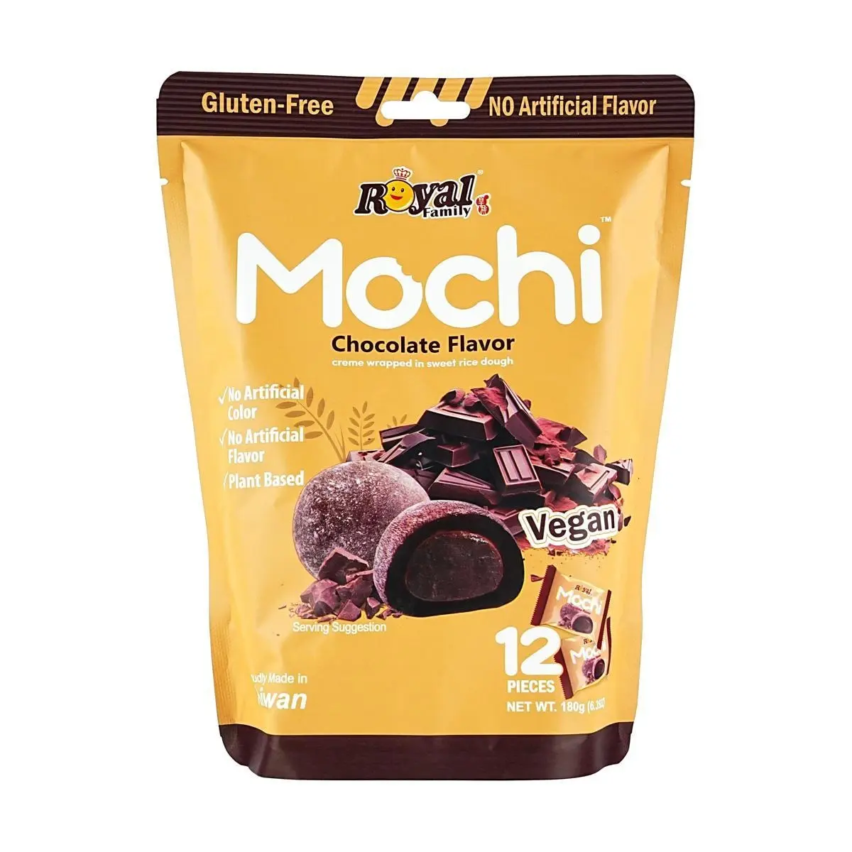ROYAL FAMILY Mochi Daifuku - Chocolate Cream Filled, Gluten-Free, Vegan, 180g Taiwanese Snack