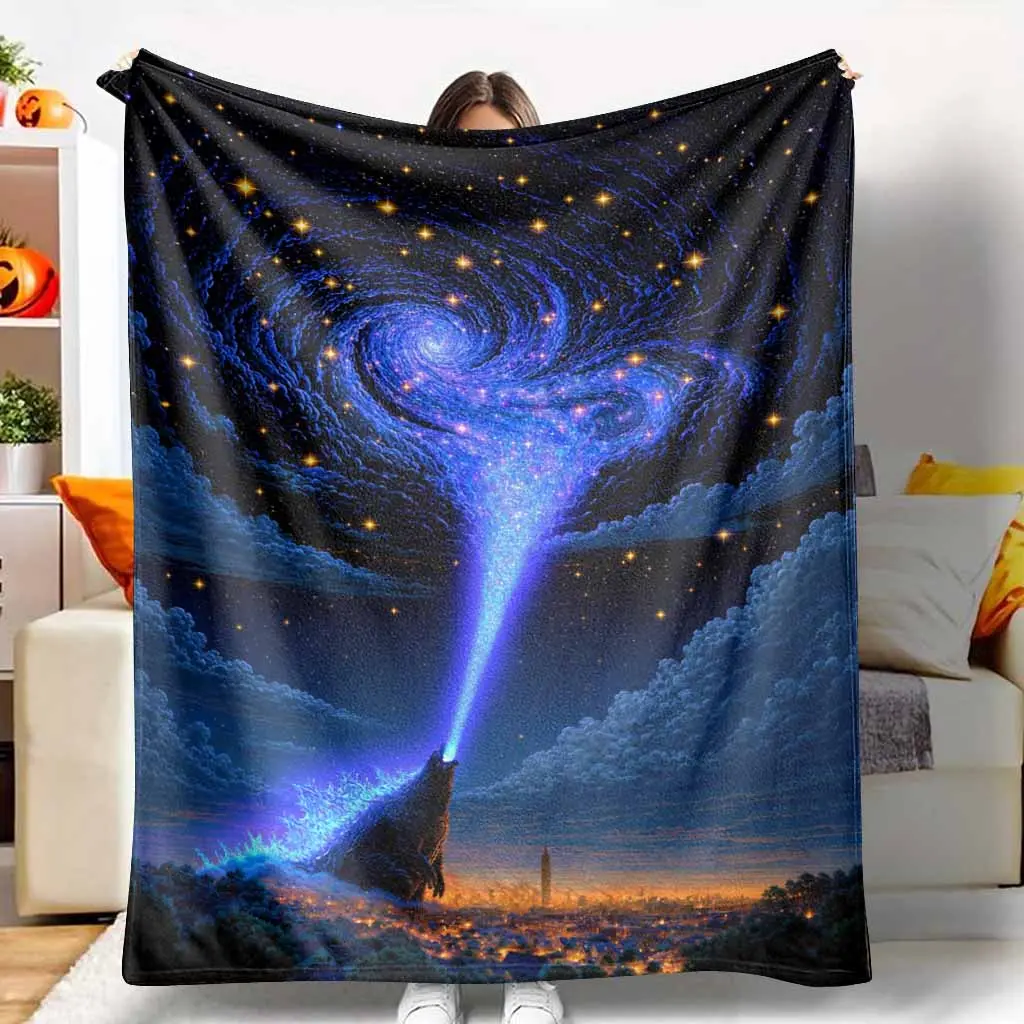 Flannel Throw Blanket - Blue Galaxy Vortex Starry Sky Monster Print, Soft, Warm, Lightweight Plush, for Sofa, Bed, Camping, Birthday Gift