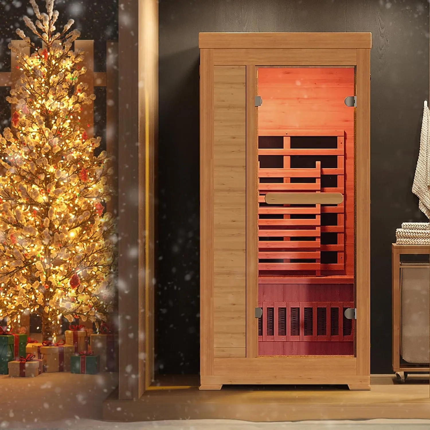 1-2 Person 6.3Ft Infrared Sauna, 7 Color Full Spectrum Wood Dry Sauna. Canadian Hemlock Indoor Saunas with 1745W 20Min Fast Heating & Music Speakers for Home & Gym (40" Lx36 Wx76 H)