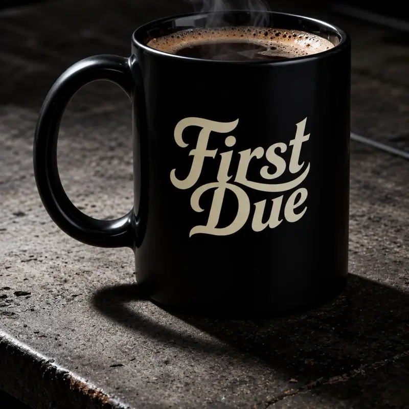 First Due Firefighter Glossy Ceramic Coffee Mug - 11oz Cup with Handle, Washable Kitchen Drinkware for Home Use & Coffee Time