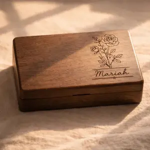 Personalized Jewelry Box with Name, Custom Wooden Birthday Gift, Engraved Gift for Her, Bridesmaid Gift, Minimalist Floral Jewelry Box