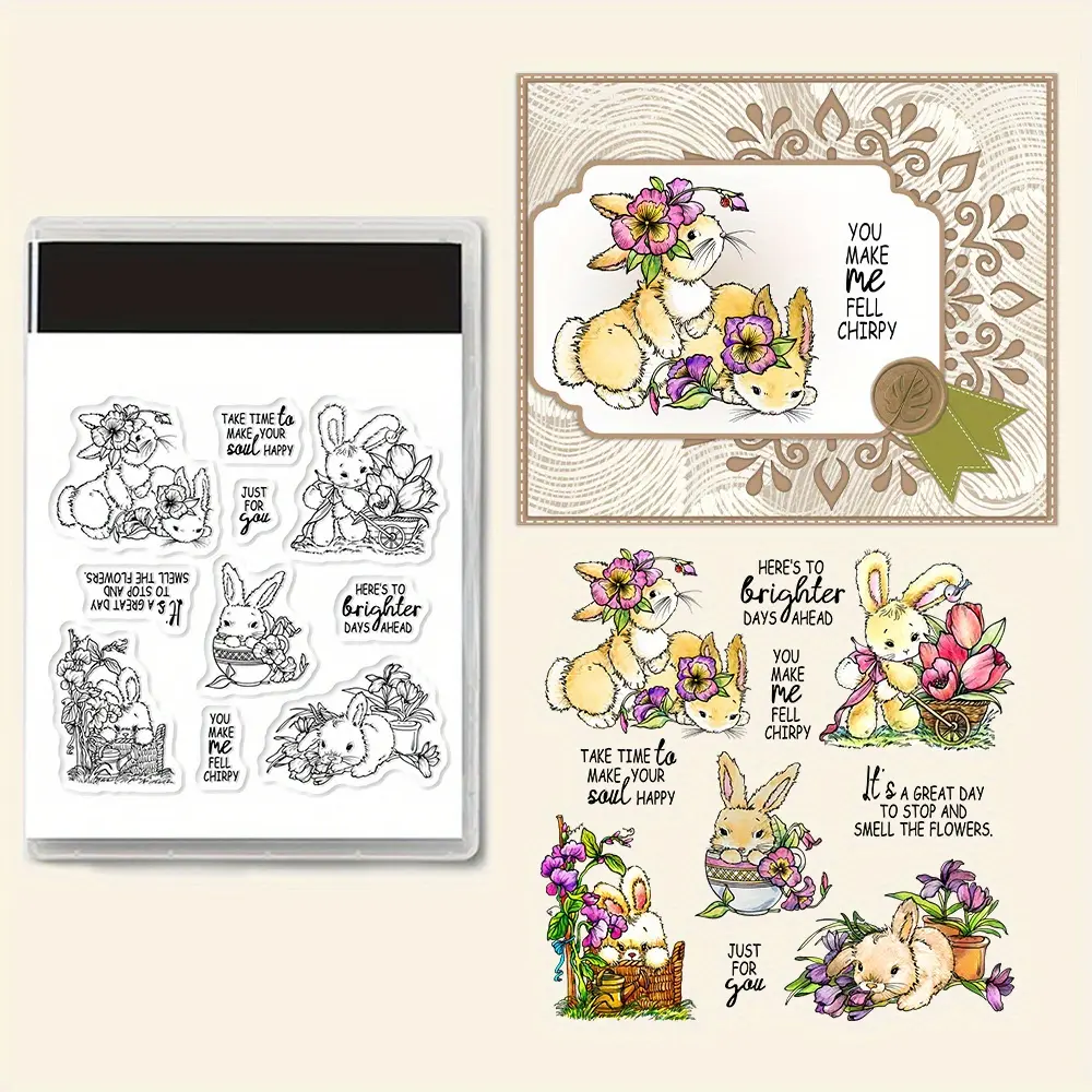 Romantic Floral and Cute Rabbit Clear Stamp, Suitable for DIY Crafts, Scrapbook Supplies, Album Decoration, Paper Card Making, Album Decoration, Handmade Card Art, Handmade Gifts, Blessings, Birthday Thank You Cards!