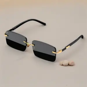 Rimless Sunglasses Rectangle Fashion Popular Shades Small Square Oculos R1069 Alloy Frame Polycarbonate Lenses UV400 Protection