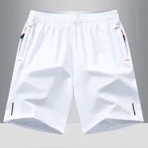 Men’s shorts with zippered pockets, summer ice silk beach shorts, cool-feel quick-dry sports casual shorts, lightweight basketball shorts, plus-size men’s apparel, menswear, solid color, suitable for running and fitness