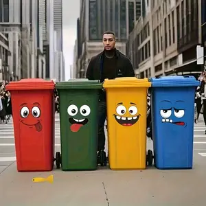 4 Cartoon Face Stickers, Self-Adhesive, Plastic Surface Use, Disposable Decorations for Trash Cans, Walls, Toilets, Fridges, Decorative, Household Decoration Supplies