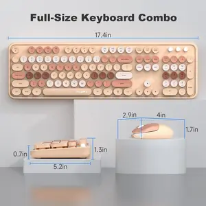 MOFII Wireless Keyboard and Mouse Combo, Full-Size Retro Typewriter-Style Wireless Keyboard with Optical Mouse for Computer/Laptop/Windows/Mac (Milk Tea Colorful-B)