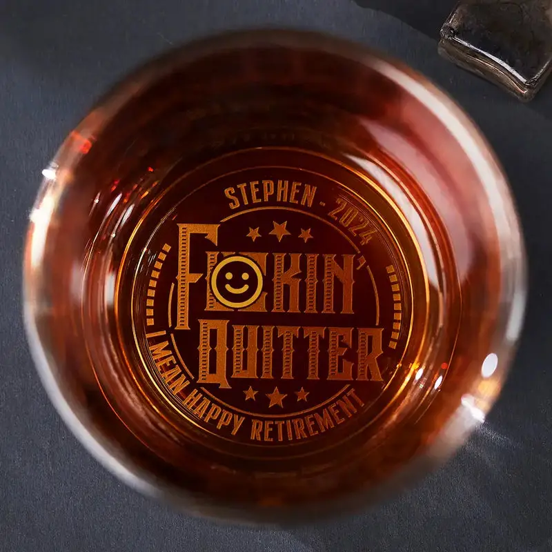 Quitter I Mean Happy Retirement High quality laser engraved whiskey glasses, Personalize your handwriting Gifts for couples, Home Decor & Gifts, Halloween, Funny gift for men and women, Drinkware