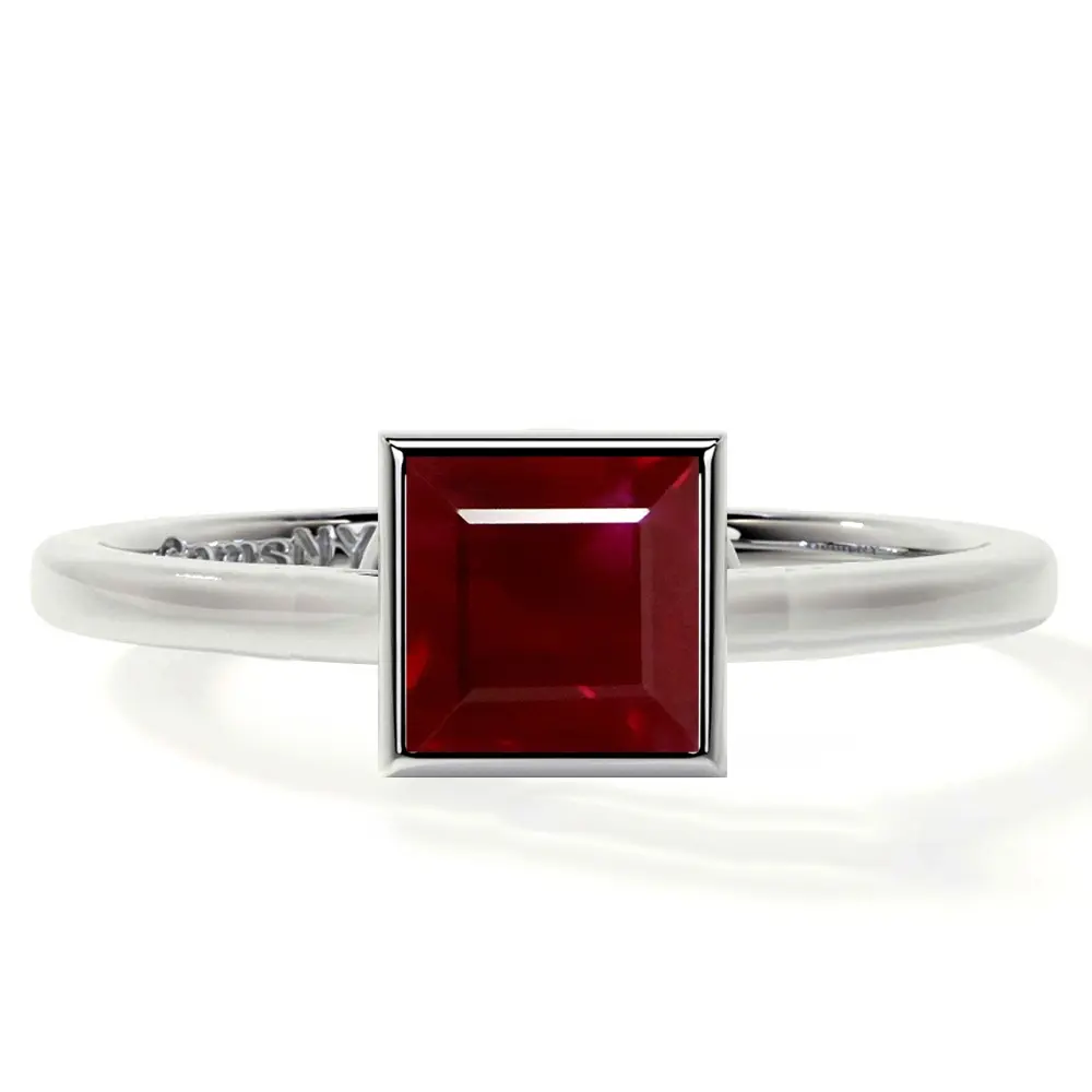 Bezel Set Square Cut Ruby Solitaire Ring (0.40cts.)- RRB003-4X4-AA