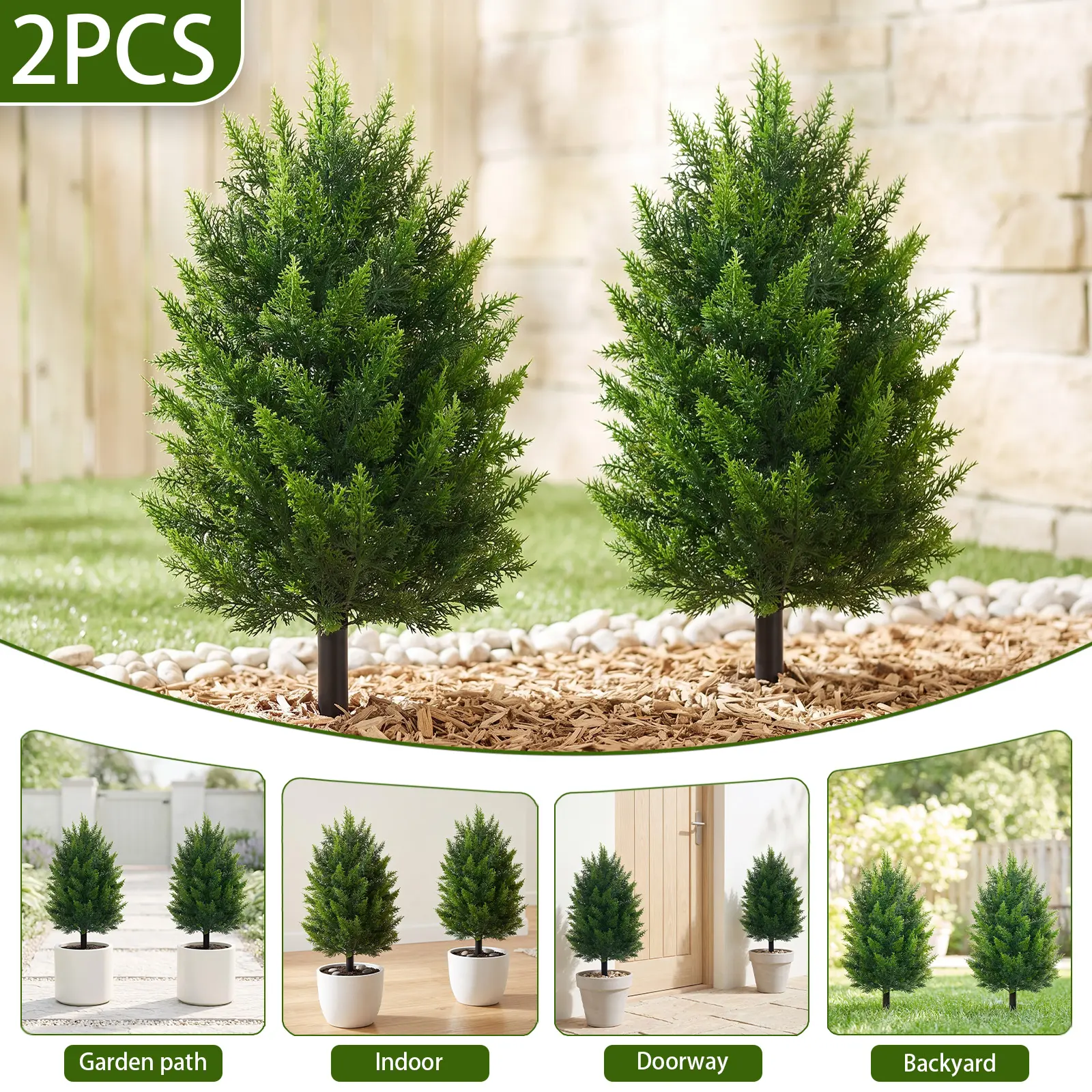 27.5-Inch Farmhouse Style Decorative Artificial Cypress Topiary Tree with Ground Stake, UV-Resistant, Aesthetic Appeal, Indoor/Outdoor Faux Evergreen Home Decor for Balcony, Garden (Artificial Trees Outdoor)