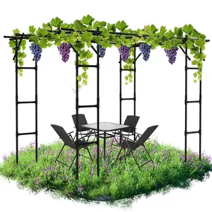 【Summervibes】Lilypelle Large Outdoor Garden Arch Trellis, 87" H x 118" L x 79" W Large Tall Grape Vine Support, Arch Arbor Trellis Plastic-Coated Metal Vine Trellis, for Climbing Plants Vineyard Patio Lawn Yard Garden Decoration