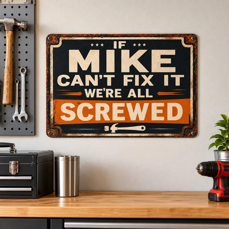 Vintage Rustic Metal Decorative Wall Plaque - Retro "If Mike Can't Fix It" Plane Effect Decorative Sign, 8x12 in Nail-Mounted Outdoor-Ready Home Decor for Men's Gifts, Casual Home Goods