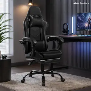 Ergonomic Racing Gaming Chair - E-Sports Sports Car Style Driving Seat, PU Gaming Chair Fabric, Molded Sponge, Comfortable Safe Massage Cushion, Office Recliner, Black