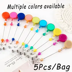 Random Color DIY Badge Holder, 5 Counts Expandable Badge Reel, DIY Beading & Accessories for DIY Handmade Bead, Badge Buckle, Retractable Badge Reel