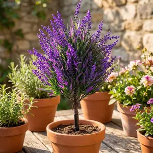 Lavender Plant – 21.66 Inch Artificial Flowers with Ground Stakes, Plastic Material, Suitable for Indoor/Outdoor Decor, Artificial Flower Decorations, Perfect for Garden, Porch, Home & Holiday Decoration (Planter Not Included)