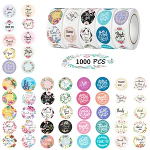 Thank You Sticker (1000pcs/5 Rolls), Flower & Letter Pattern Decorative Sticker, Waterproof Self Adhesive Decor Paper for Gift Wrapping, Sticker Decals