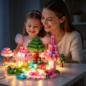 Magnetic Blocks 200/150/100 PCS Glowing Pink Princess Castle Building Set with LED Light Magnetic Cubes, STEM Montessori Sensory Toys Christmas Birthday Gift for 4-8 Year Old Boys Girls Multifunctional