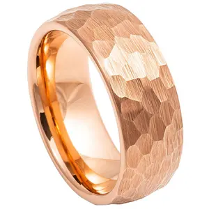 Hammered Tungsten Ring Rose Gold Tungsten Men Wedding Band 8MM Brushed Design Wedding Ring Male Anniversary Band Engagement Ring Special Gift Idea