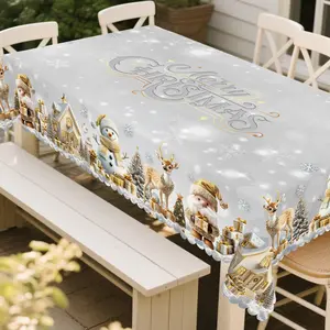 PLUMLIK Christmas Tablecloth with Santa Claus, Reindeer, Snowman, Christmas Tree Patterns, Christmas Decor 2025, Christmas Party Decoration for Home Indoor Outdoor, Vintage Round Rectangular Table Cloth, Holiday Kitchen Festive Decor, Christmas Gifts
