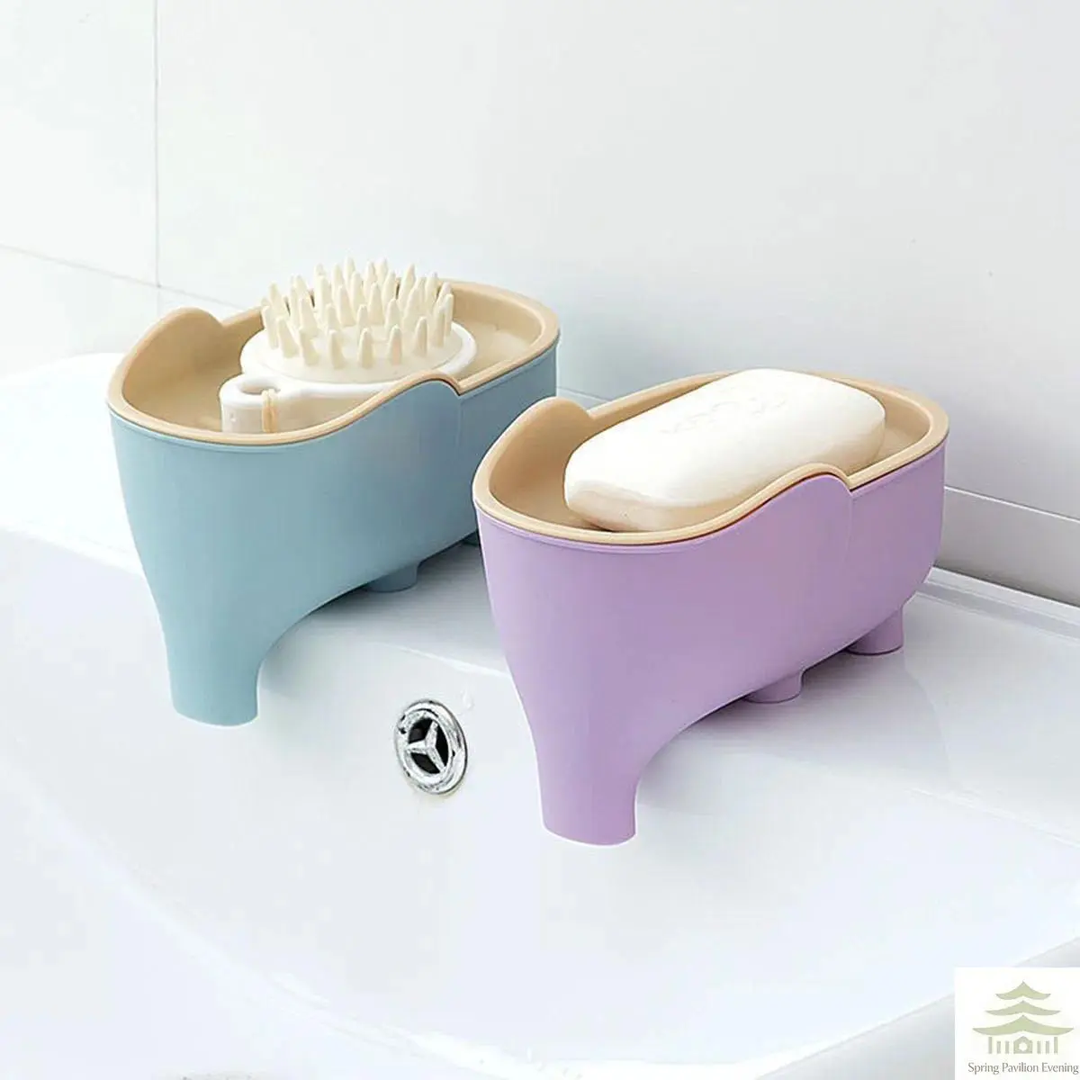 2-Layer Creative Elephant Decorated Soap Dish, Small Size 9.5*13.7*6.5cm Waterproof Drain Holder Soap Dishes, Bathroom Home Supplies for Home Decor & Children, Bathrooms, Decorated Soap Dishes
