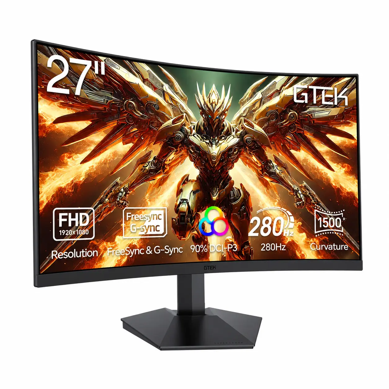 GTek 27 Inch 280Hz Curved Gaming Monitor - Frameless Full HD 1920x1080P VA 1ms MPRT, 1500R, DP 280Hz, FreeSync, DisplayPort/HDMI, 90% DCI-P3, Desktop Computer Monitors - F2740C