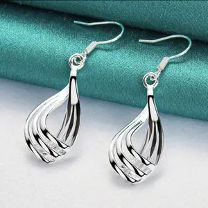 Women’s Silver-Tone Teardrop Earrings, Elegant Minimalist Twisted Design, Lightweight Fashion Jewelry for Daily & Party Wear