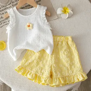 Girls' Summer Set, Floral Sleeveless Ruched Tee + Pleated Loose Shorts, Comfortable Soft Breathable Street Fashion, Floral Print Set