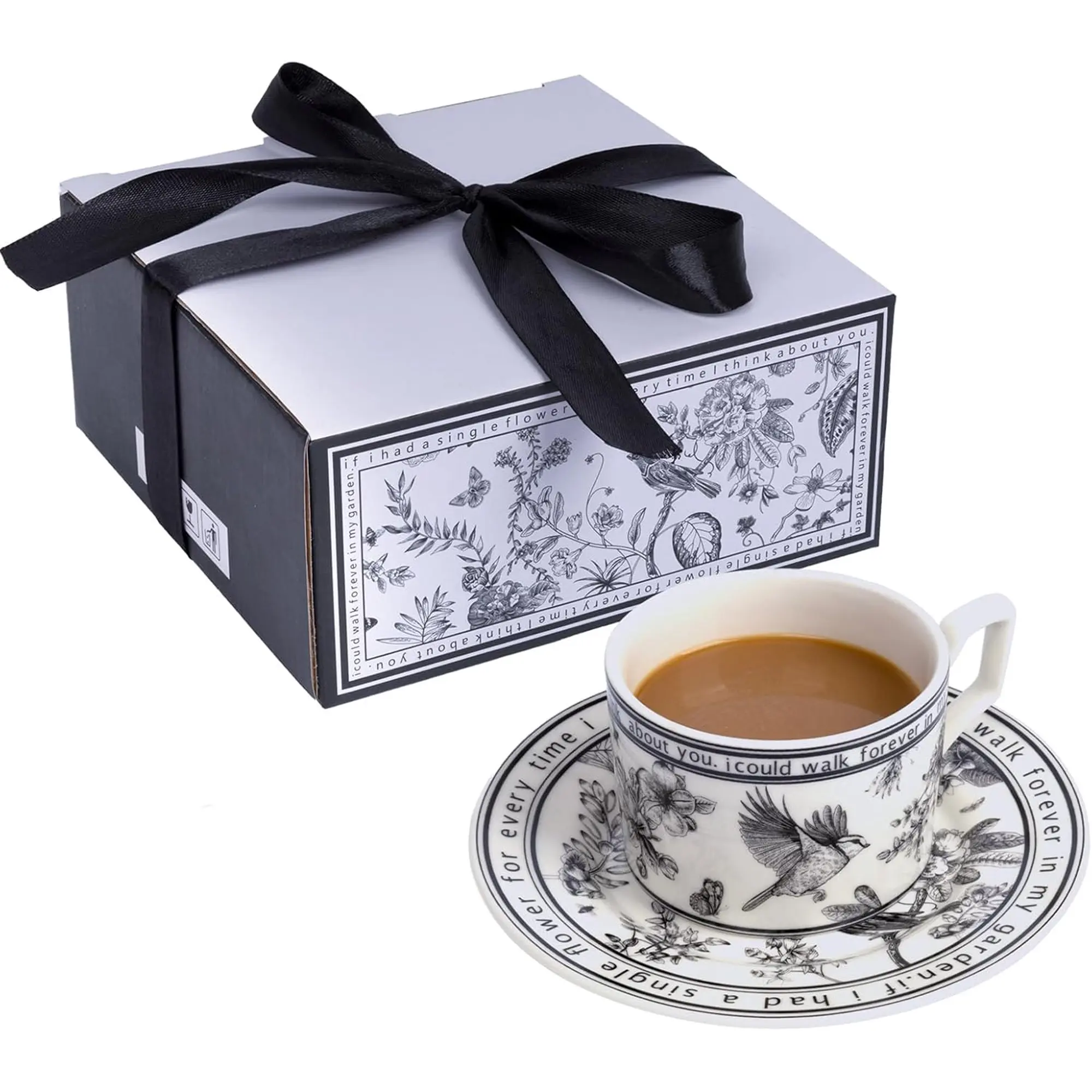 christmas 2024 ornament glass rose bottle Vintage Floral Design Coffee Cup and Saucer Set for Espresso Gift Boxed(6.8 oz) Drinkware Mug