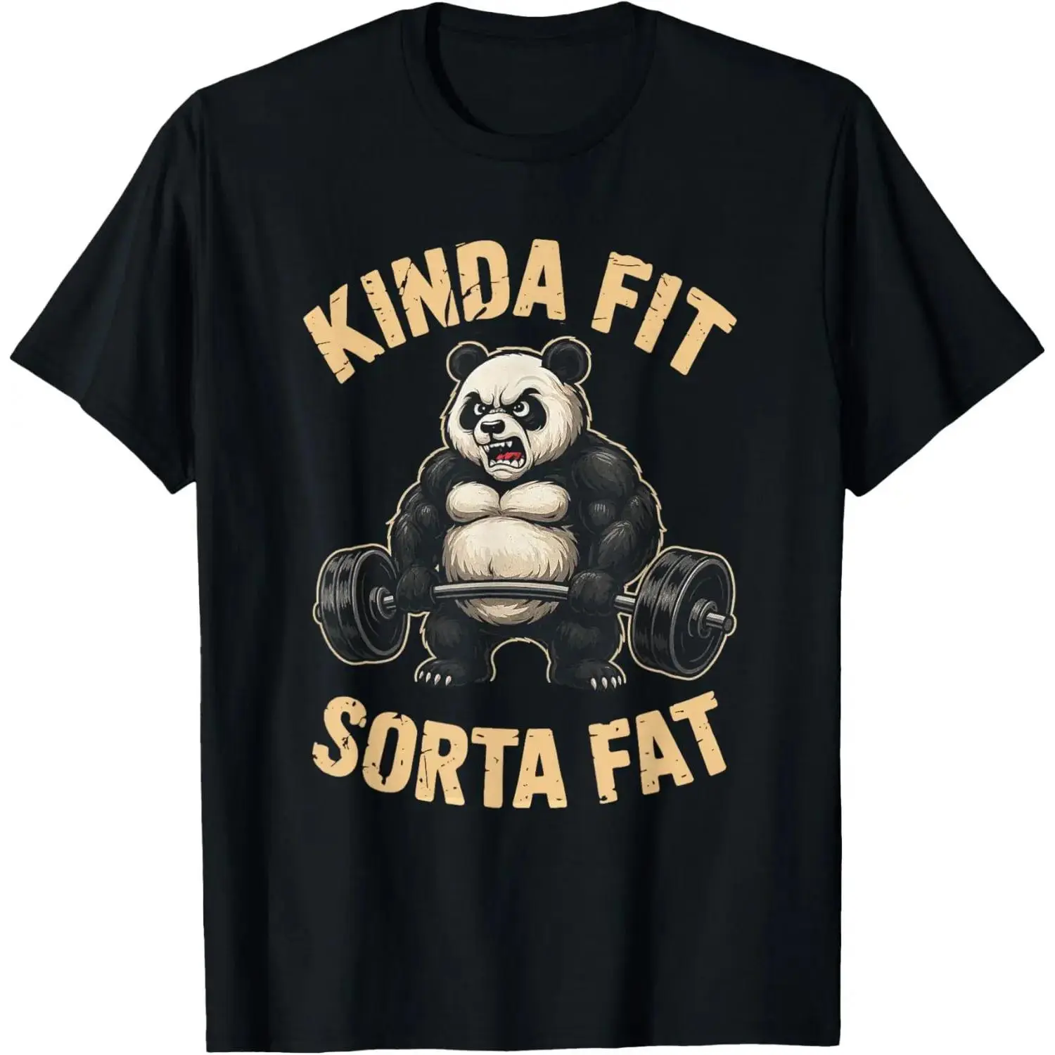 Men's Panda Graphic T-Shirt, Sporty Chic Pure Cotton Clothing, Machine Safe & Breathable Crew Neck for Fitness Gym & Street-Style, Male, Regular Length, Water Absorbent, Washing Temperature Not Exceed 45ºc, Fitness & Sports, Minimalist, Garment, Shortslee