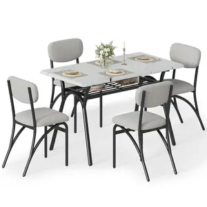 Garvee Modern Rectangular Dining Table Set for 4 with Boucle Chairs Storage Shelf Marble Top Gray Beige Black Small Spaces Ergonomic Comfortable