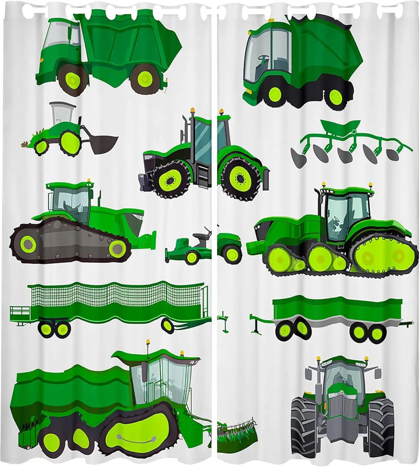 Feelyou Child-Friendly Green Rectangular Multi-Panel Grommet Detailing Cartoon Construction Vehicle Privacy Curtains - Home Textile Interior Decoration Accessory for Equipment Trucks, Excavators, Child-Friendly Curtains, Green Rectangular Curtains