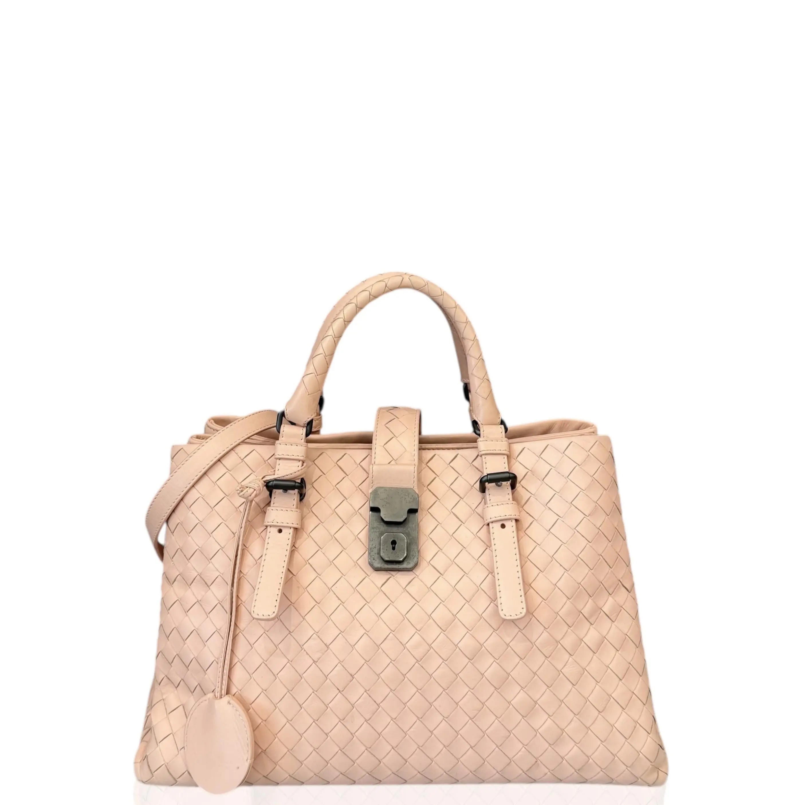 Pre-owned BOTTEGA VENETA Leather tote bags Small Roma Tote Bag Lambskin Intrecciato Nappa Pink (qy040126d5)