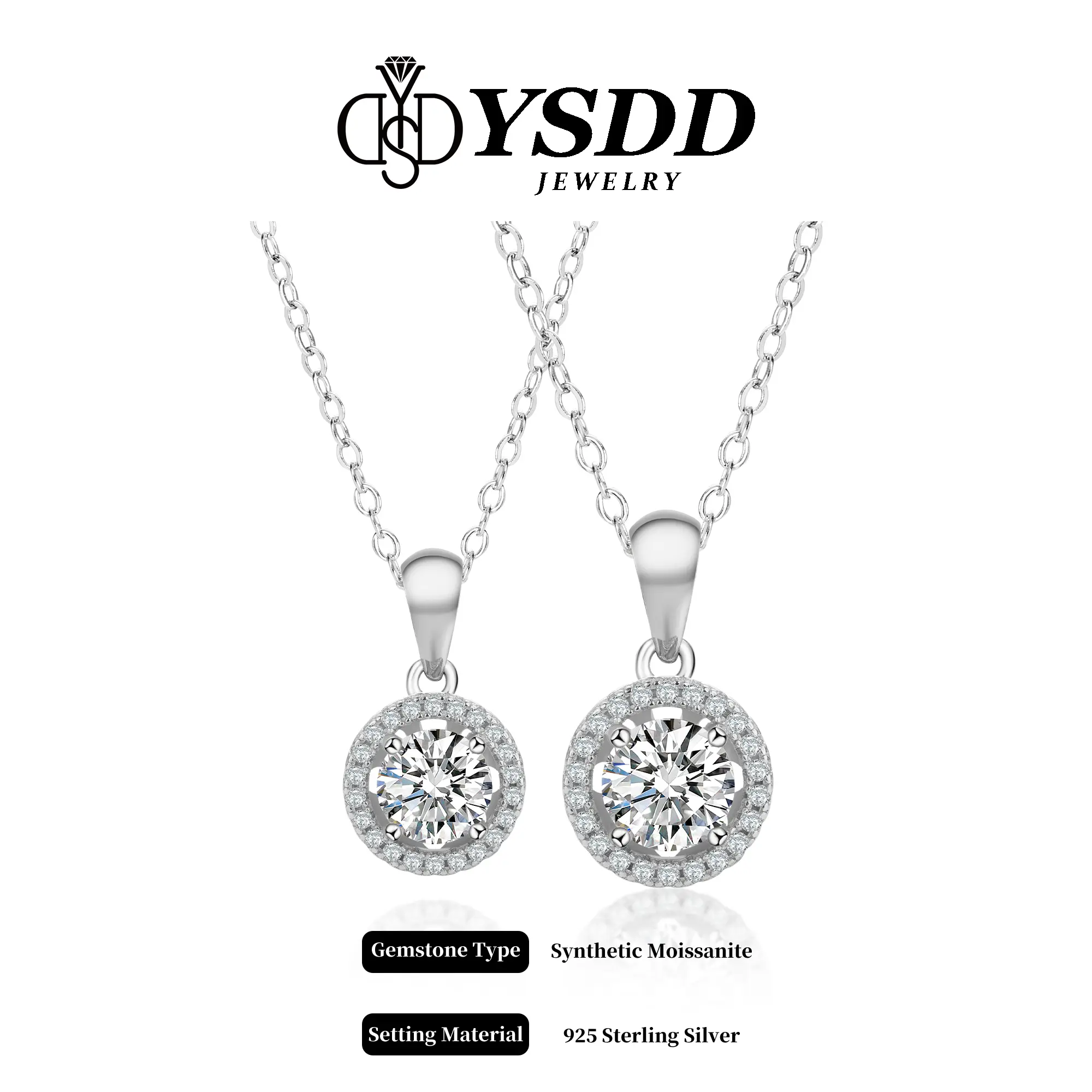 【#21 Classic】Round Halo Synthetic Moissanite Necklace in 925 Sterling Silver 1-3Carat