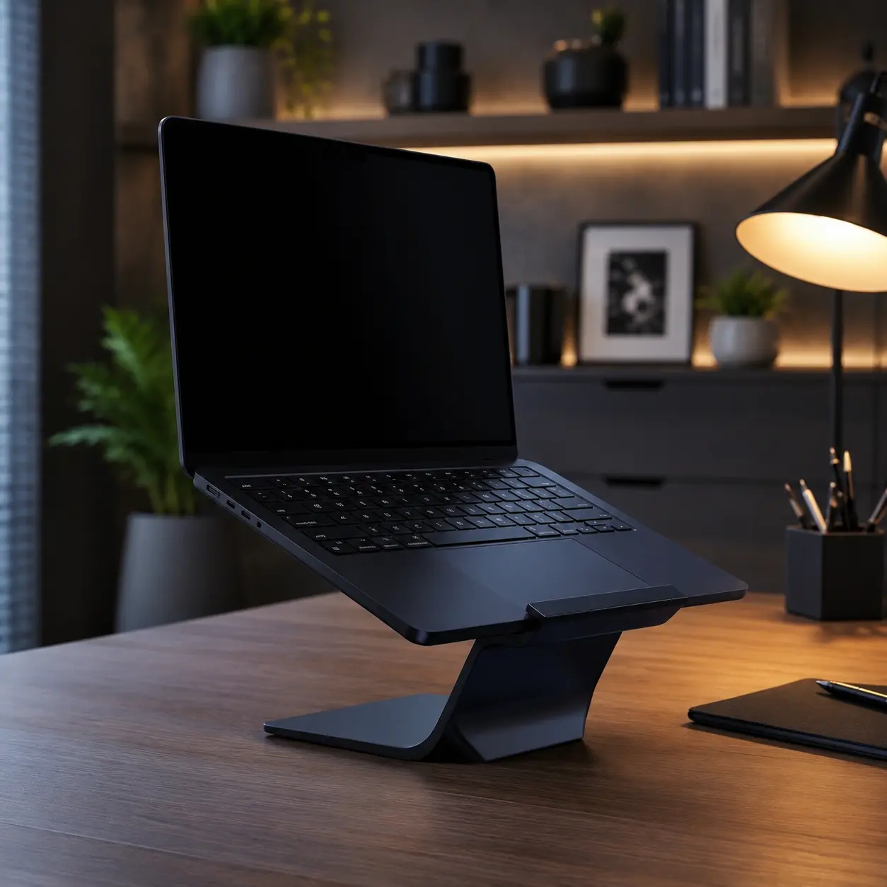 Minimalist Laptop Stand - Sleek Ergonomic Notebook Holder, Stable Mount PC Desk Accessory, Minimalist Laptop Stands & Trays for Office, Home Office Decor