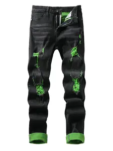 Black and green  slim jeans are fashionable and easy to match, Halloween street  slim jeans jeans ripped pants compression jeans  n  s mens  skinny  jeans raw  jeans high street jean fashion comfortable stretch denim mens  fashion  deals wear shorts de