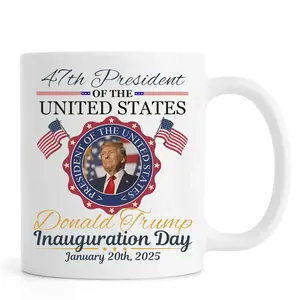 Donald Trump 47th Coffee Mug, Inauguration Day 2025 Cup, Election Victory Gift for Christmas, Drinkware