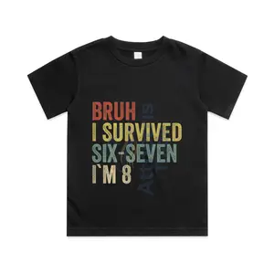 8th Birthday Boy Outfit I`m 8 Year Old Six Seven Bruh 6 7 Cotton T-shirt, Graphic Print Round Neck Short Sleeve Casual Tee for Boys Girls Crewneck