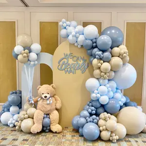 141Pcs Dusty Blue Balloon Arch Garland Kit with Light Blue Sand White Balloons, Perfect for Baby Shower, Birthday, Wedding, and Gender Reveal Decorations in Dirty Blue