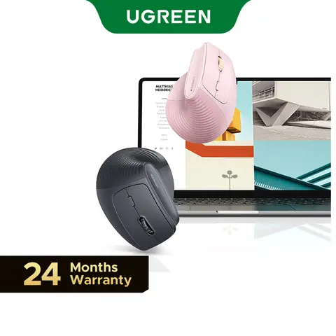 UGREEN Black-Bluetooth 5.0+2.4G Model Dual-Mode Vertical Mouse - Wireless Ergonomic Desk, PC, Work Accessories, 5 Buttons, Adjustable DPI (1000/1600/2000/4000), 176g, AA Battery Required, Compatible with Windows/Mac OS, for Office/Desk Use