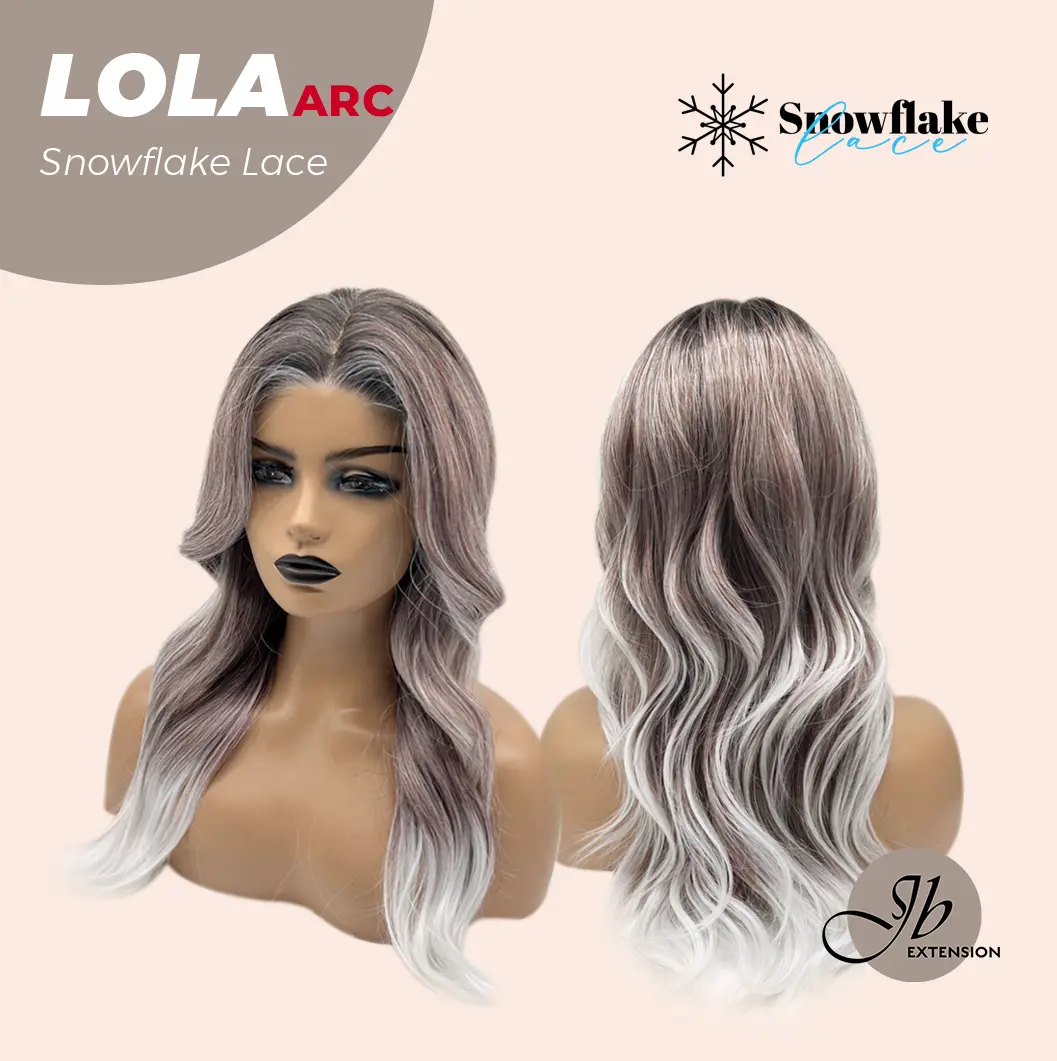 JBEXTENSION 20 Inches Curly Dark Brown with Grey Meches Hair Pre-Cut Arc Snowflake Lace Frontlace Glueless Wig LOLA SNOWFLAKE【BENDY EAR TABS】